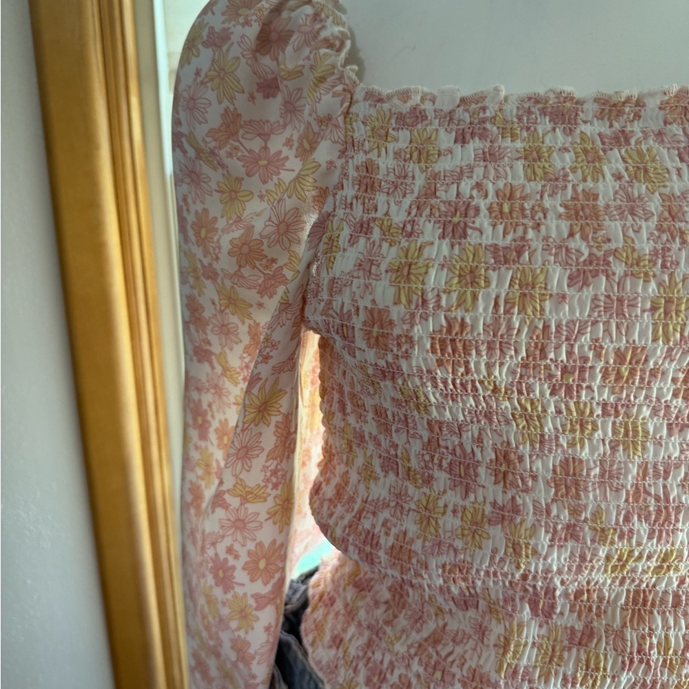 Floral Smocked Top with Puff Sleeves